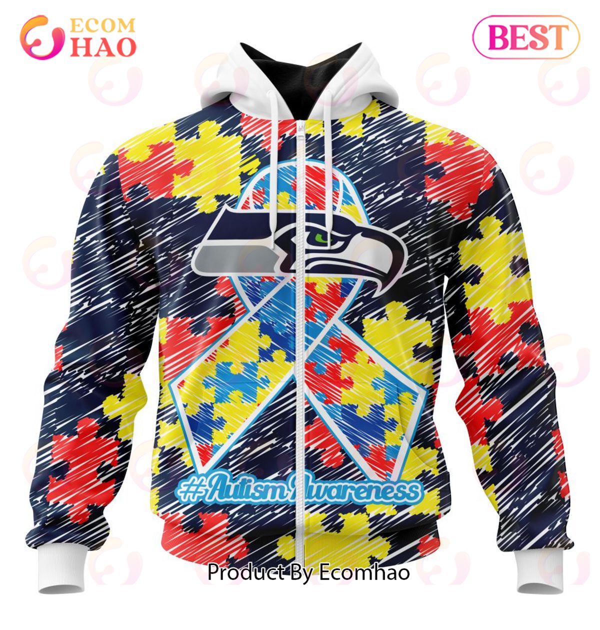 NFL Seattle Seahawks Special Autism Awareness Design 3D Hoodie