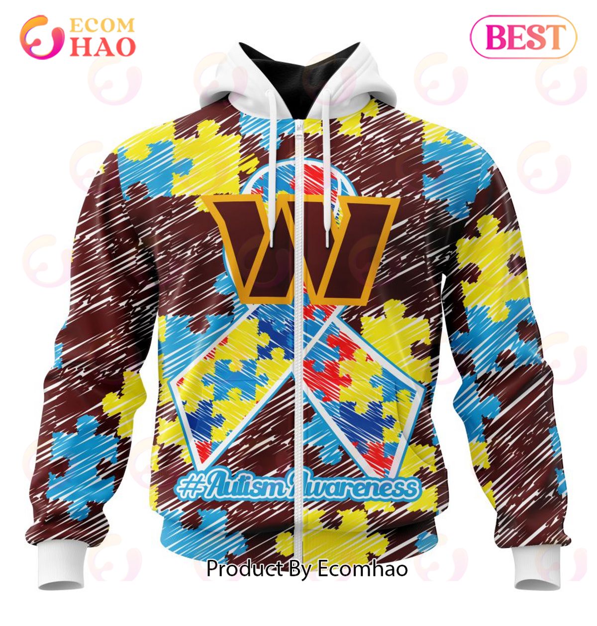 NFL Washington Commanders Special Autism Awareness Design 3D Hoodie