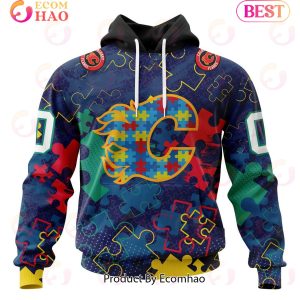 NHL Calgary Flames Specialized Fearless Aganst Autism 3D Hoodie