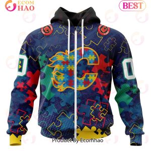 NHL Calgary Flames Specialized Fearless Aganst Autism 3D Hoodie