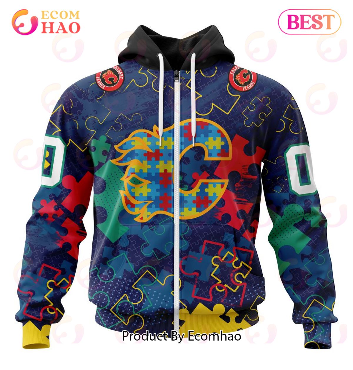 NHL Calgary Flames Specialized Fearless Aganst Autism 3D Hoodie