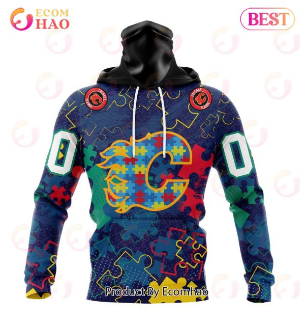NHL Calgary Flames Specialized Fearless Aganst Autism 3D Hoodie