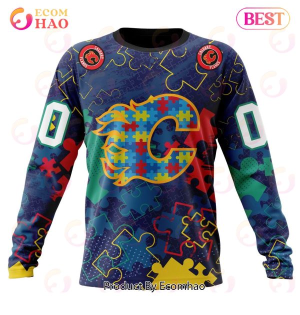 NHL Calgary Flames Specialized Fearless Aganst Autism 3D Hoodie