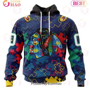 NHL Chicago BlackHawks Specialized Fearless Aganst Autism 3D Hoodie