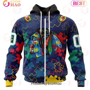 NHL Chicago BlackHawks Specialized Fearless Aganst Autism 3D Hoodie