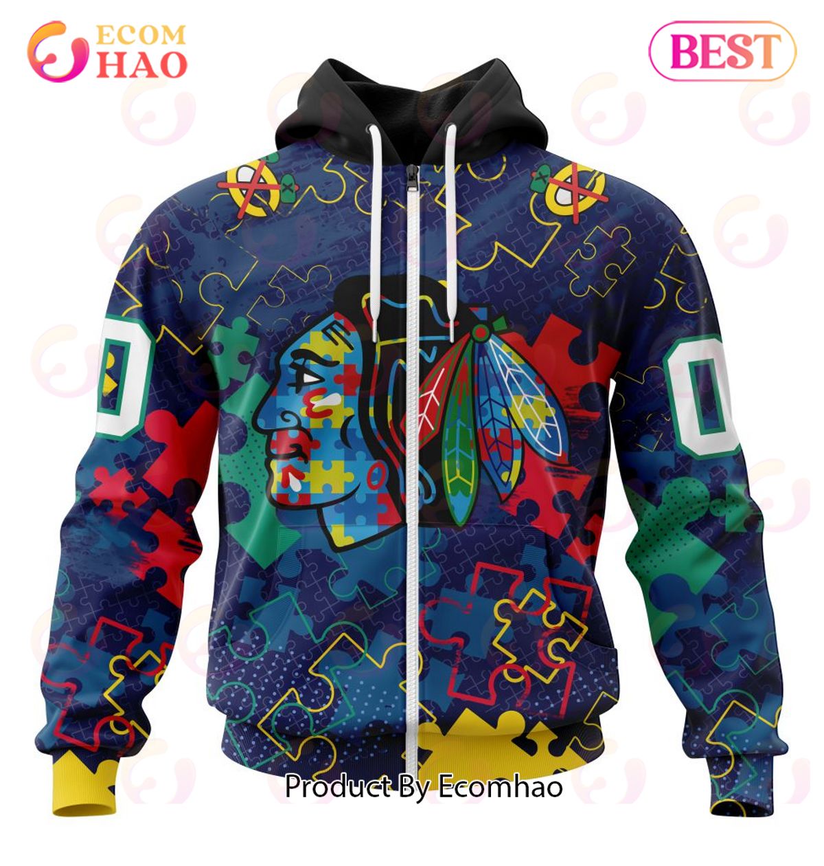 NHL Chicago BlackHawks Specialized Fearless Aganst Autism 3D Hoodie