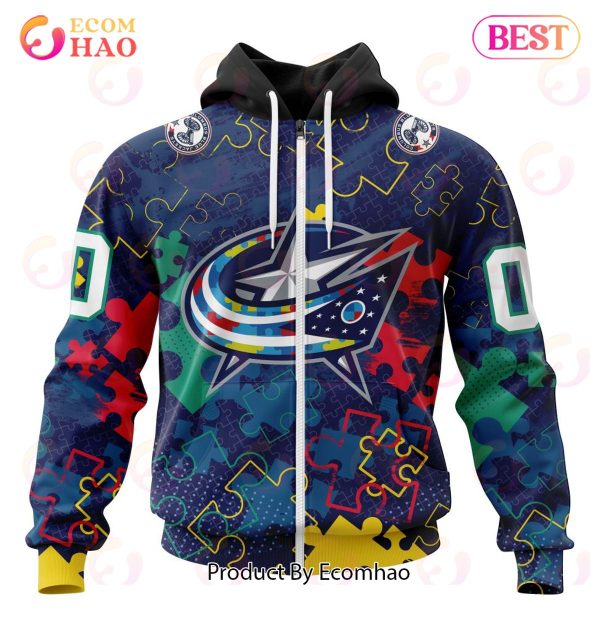 NHL Columbus Blue Jackets Specialized Fearless Aganst Autism 3D Hoodie