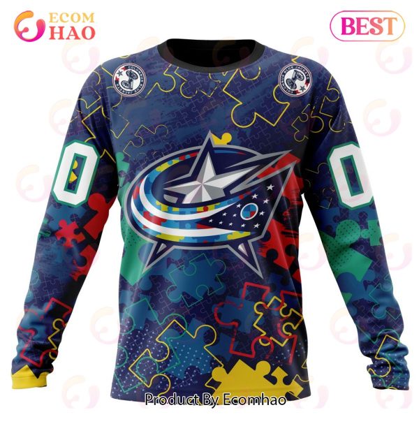 NHL Columbus Blue Jackets Specialized Fearless Aganst Autism 3D Hoodie