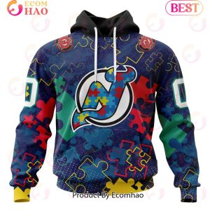 NHL New Jersey Devils Specialized Fearless Aganst Autism 3D Hoodie