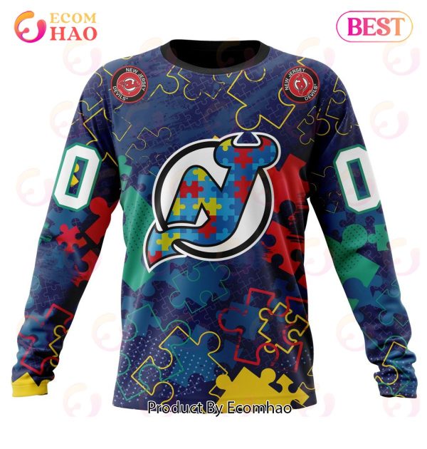 NHL New Jersey Devils Specialized Fearless Aganst Autism 3D Hoodie