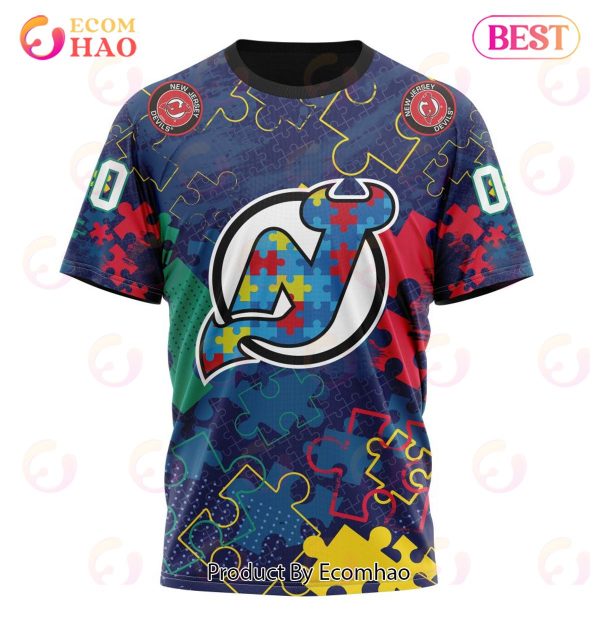 NHL New Jersey Devils Specialized Fearless Aganst Autism 3D Hoodie
