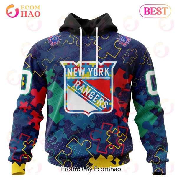 NHL New York Rangers Specialized Fearless Aganst Autism 3D Hoodie