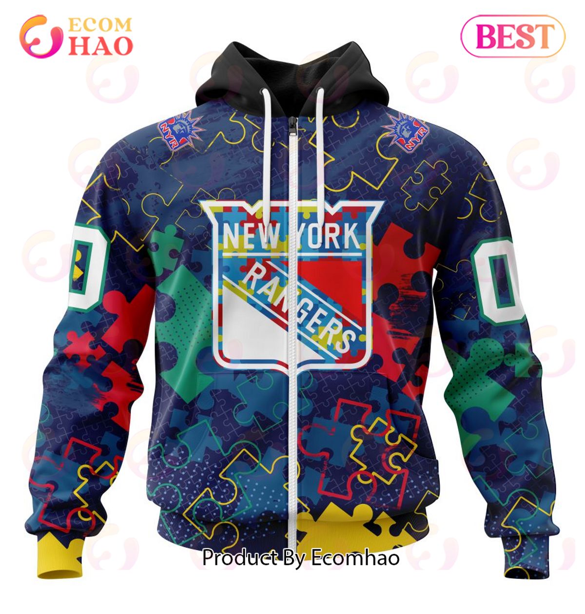 NHL New York Rangers Specialized Fearless Aganst Autism 3D Hoodie