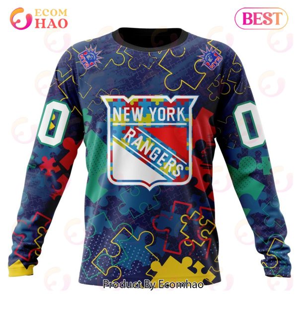 NHL New York Rangers Specialized Fearless Aganst Autism 3D Hoodie