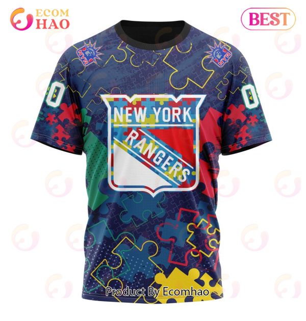 NHL New York Rangers Specialized Fearless Aganst Autism 3D Hoodie