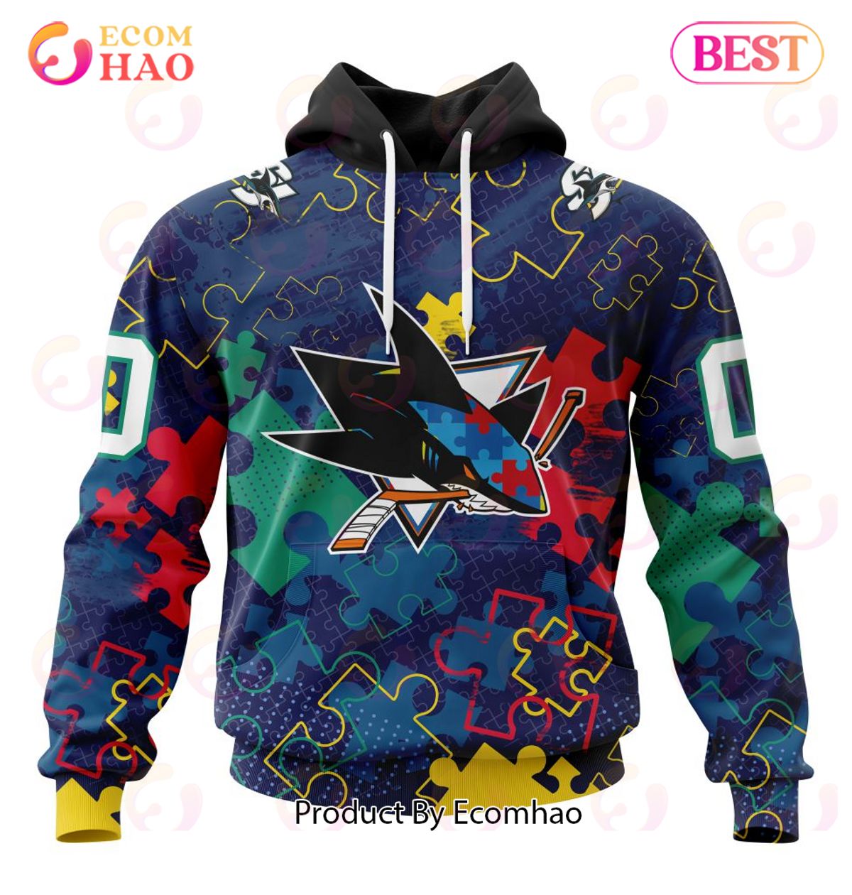 NHL San Jose Sharks Specialized Fearless Aganst Autism 3D Hoodie