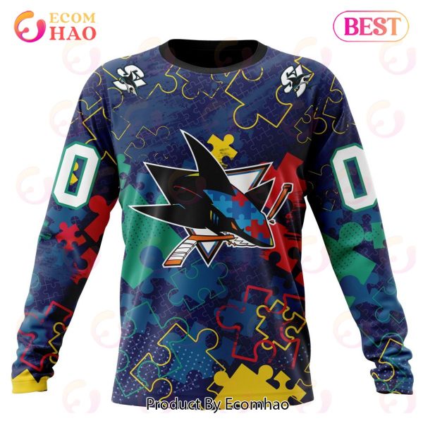 NHL San Jose Sharks Specialized Fearless Aganst Autism 3D Hoodie