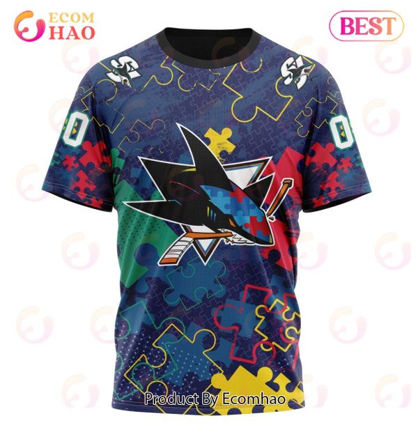 NHL San Jose Sharks Specialized Fearless Aganst Autism 3D Hoodie