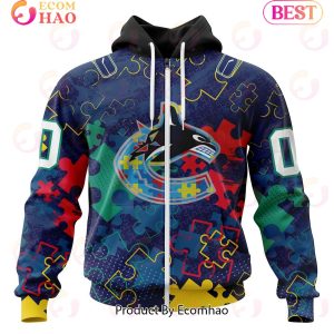 NHL Vancouver Canucks Specialized Fearless Aganst Autism 3D Hoodie