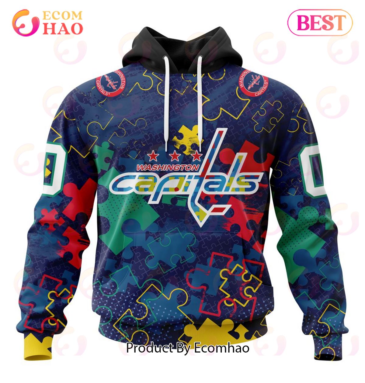 NHL Washington Capitals Specialized Fearless Aganst Autism 3D Hoodie