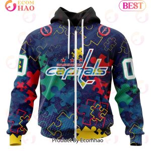 NHL Washington Capitals Specialized Fearless Aganst Autism 3D Hoodie
