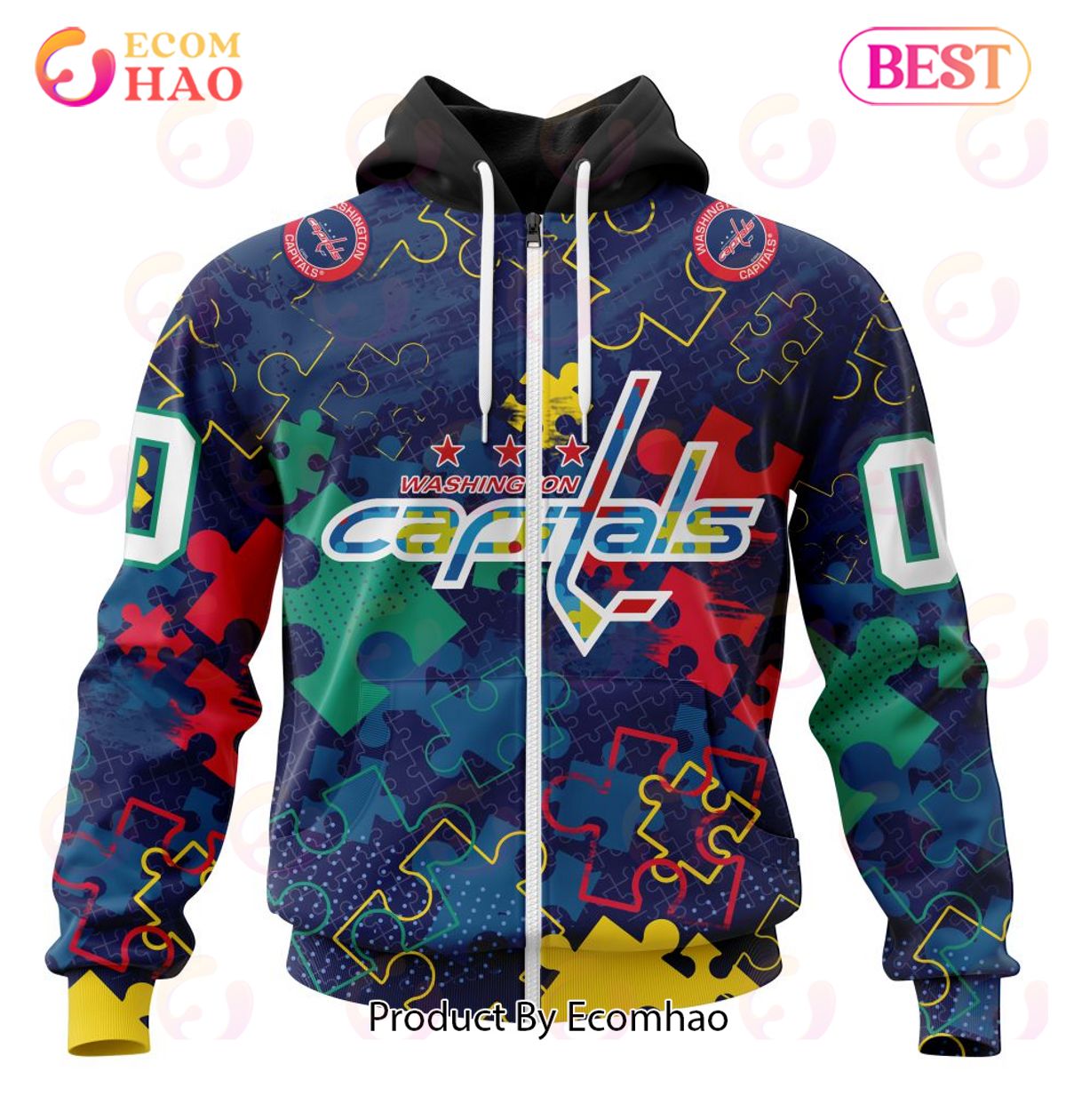 NHL Washington Capitals Specialized Fearless Aganst Autism 3D Hoodie