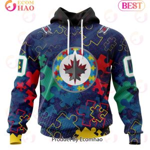NHL Winnipeg Jets Specialized Fearless Aganst Autism 3D Hoodie