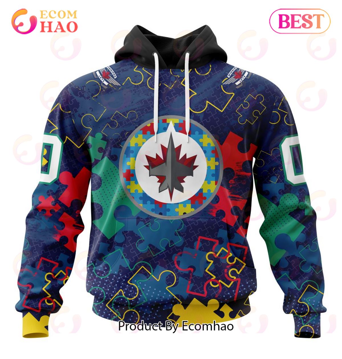 NHL Winnipeg Jets Specialized Fearless Aganst Autism 3D Hoodie