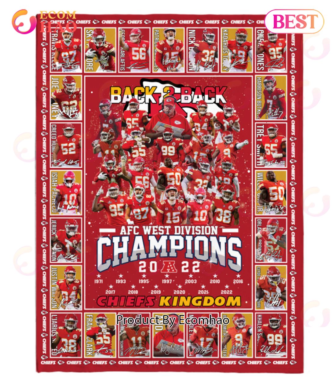 Back 2 Back AFC West Division Champions 2022 Chiefs Kingdom Quilt, Fleece Blanket, Sherpa Fleece Blanket