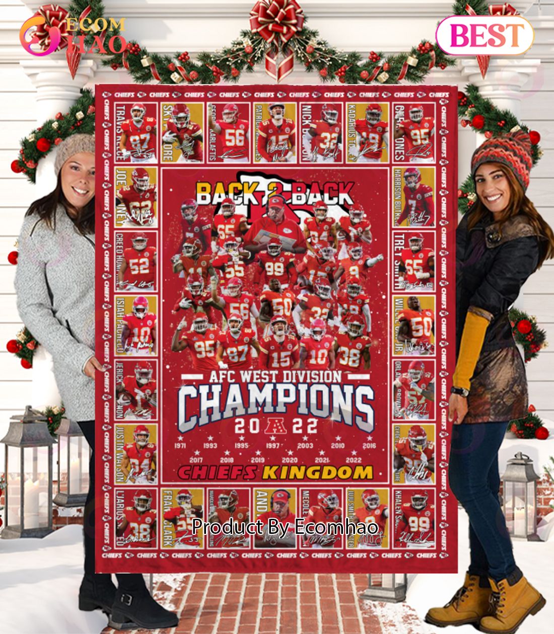 Back 2 Back AFC West Division Champions 2022 Chiefs Kingdom Quilt, Fleece Blanket, Sherpa Fleece Blanket