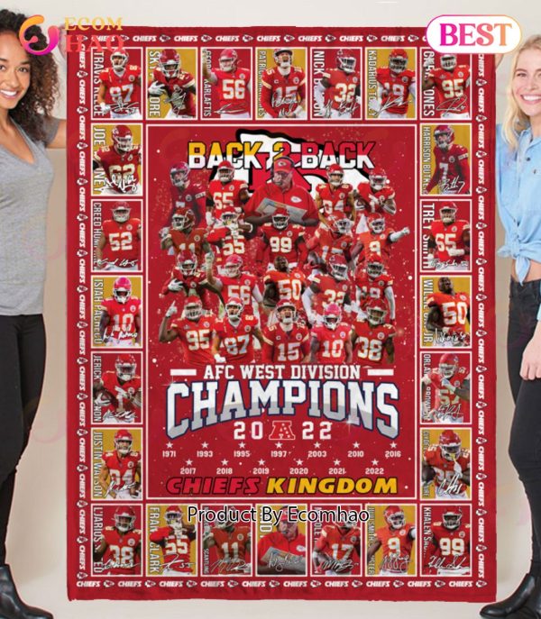 Back 2 Back AFC West Division Champions 2022 Chiefs Kingdom Quilt, Fleece Blanket, Sherpa Fleece Blanket