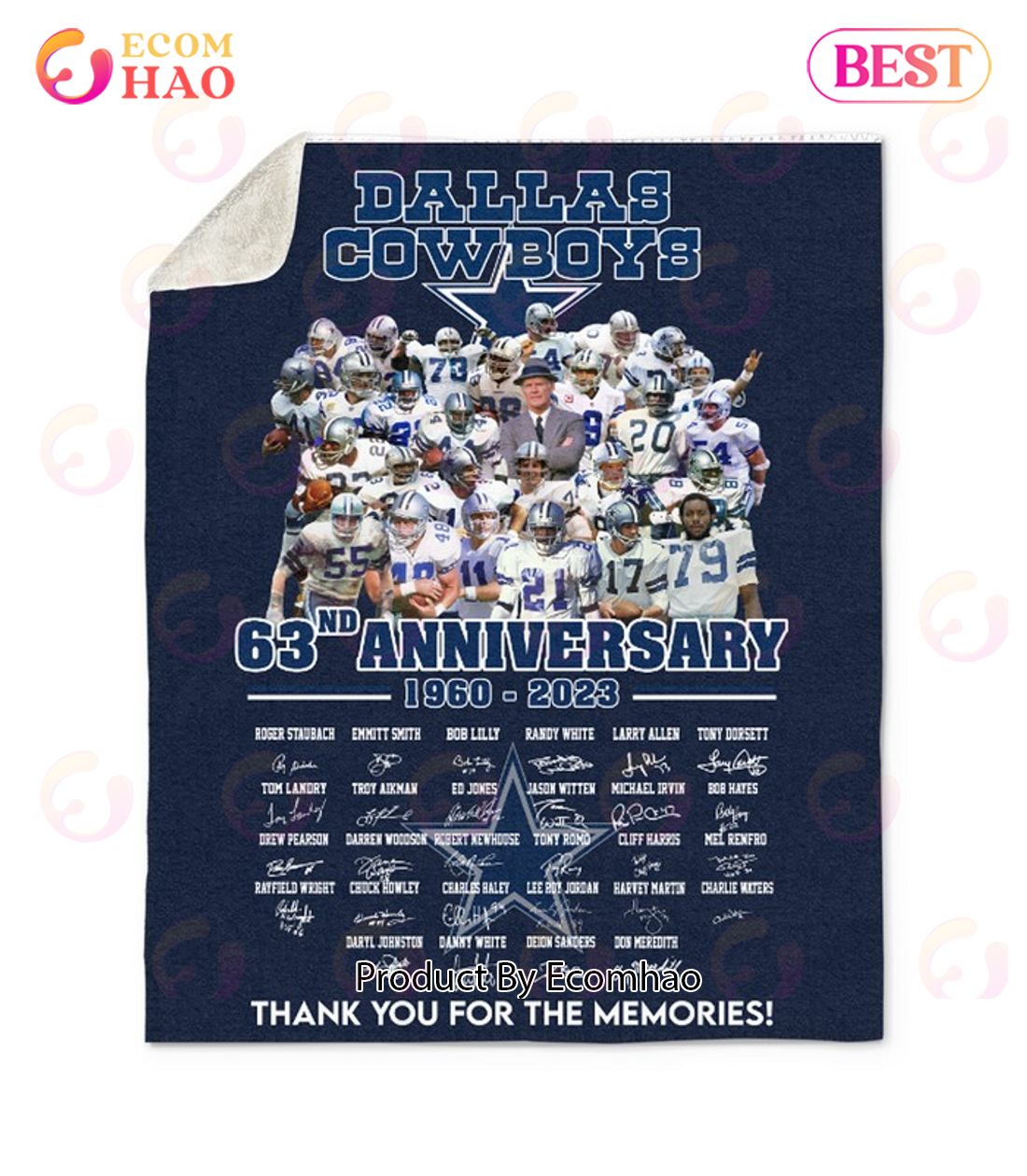 NFL Dallas Cowboys 63nd Anniversary 1960 – 2023 Thank You For The Memories Quilt, Fleece Blanket, Sherpa Fleece Blanket