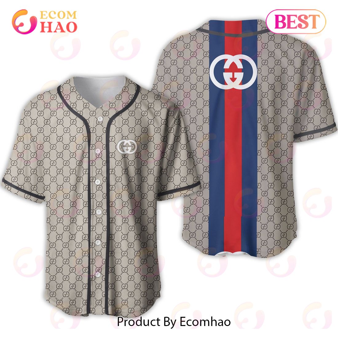 Gucci Brown Red Blue Luxury Brand Jersey Limited Edition