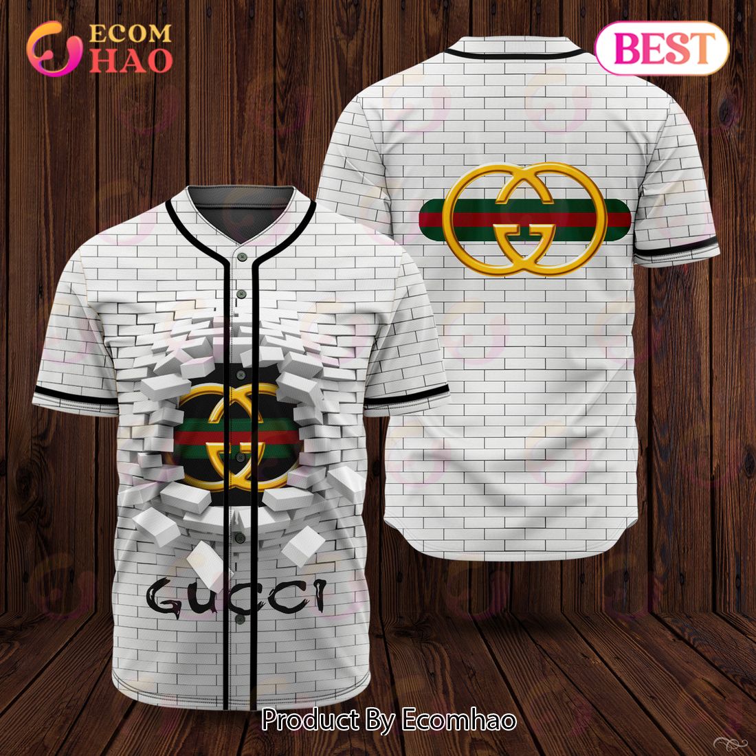 Gucci White Priting 3D Pattern Luxury Brand Jersey Limited Edition