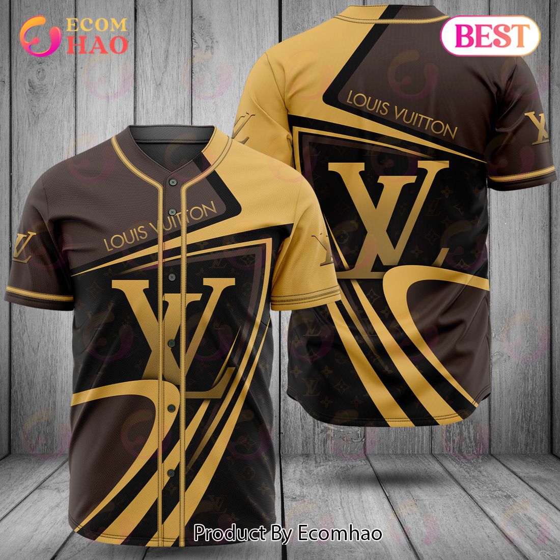 Louis Vuitton Brown Mix Gold Printing Logo Luxury Brand Jersey Limited Edition