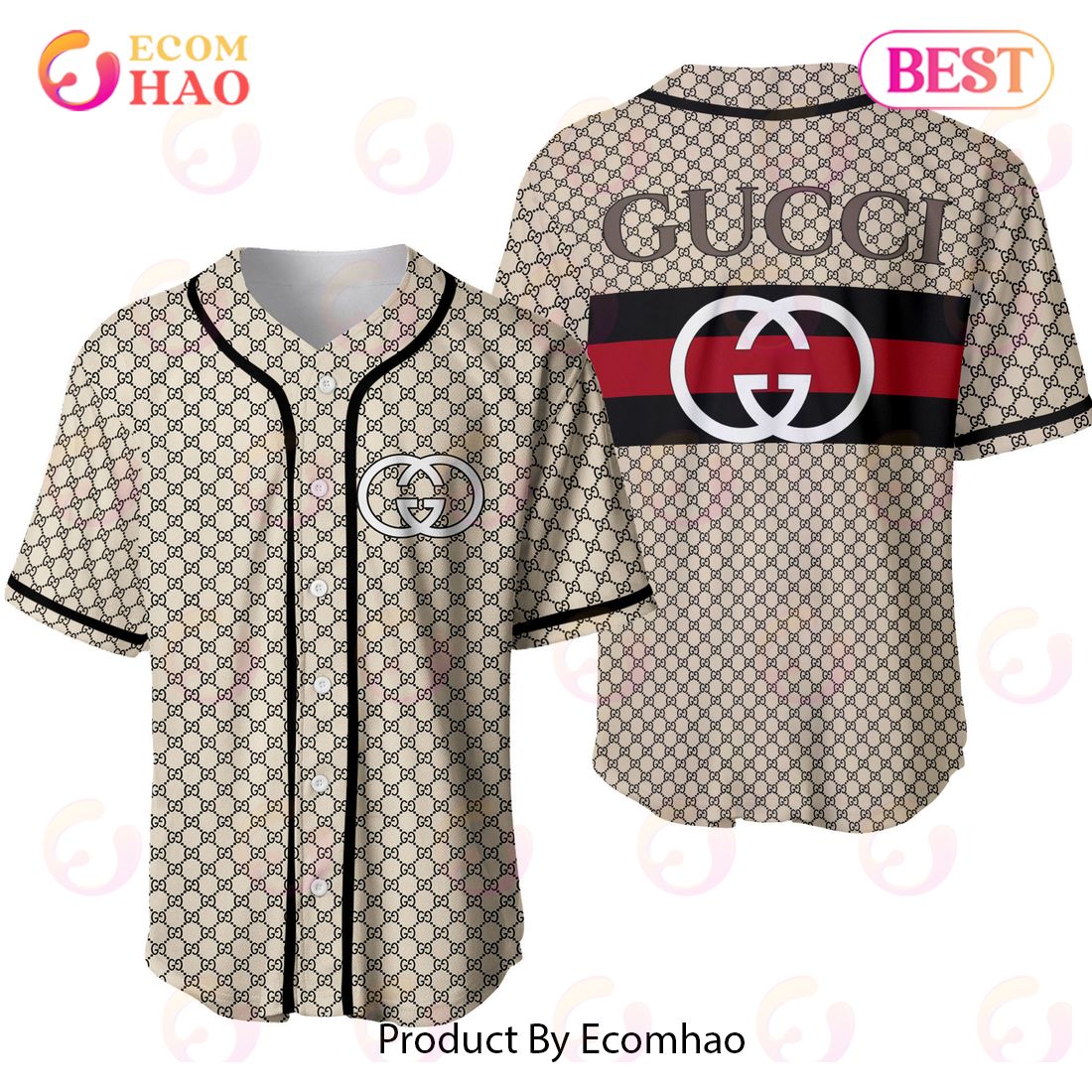 Gucci Brown Full Printing Pattern Luxury Brand Jersey Limited Edition