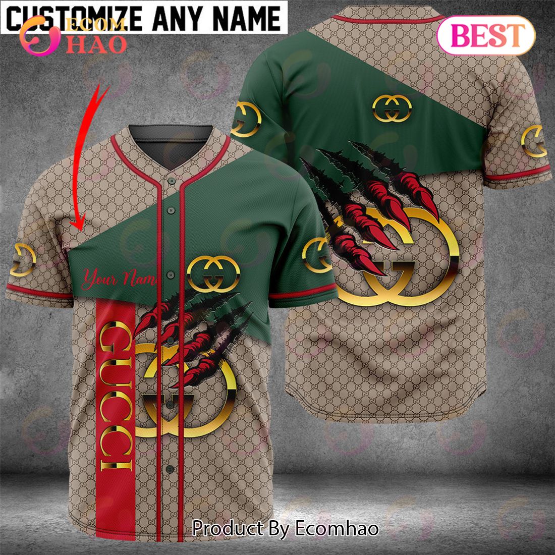 Gucci Brown Green Red Luxury Brand Jersey Limited Edition