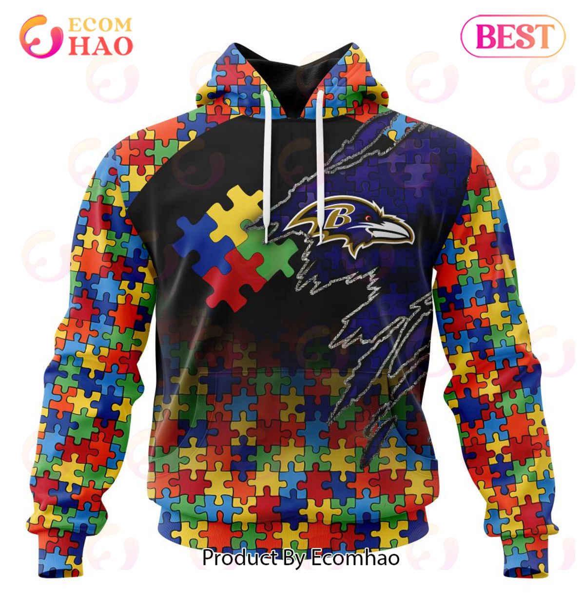 NFL Baltimore Ravens Specialized With Autism Awareness Concept 3D Hoodie
