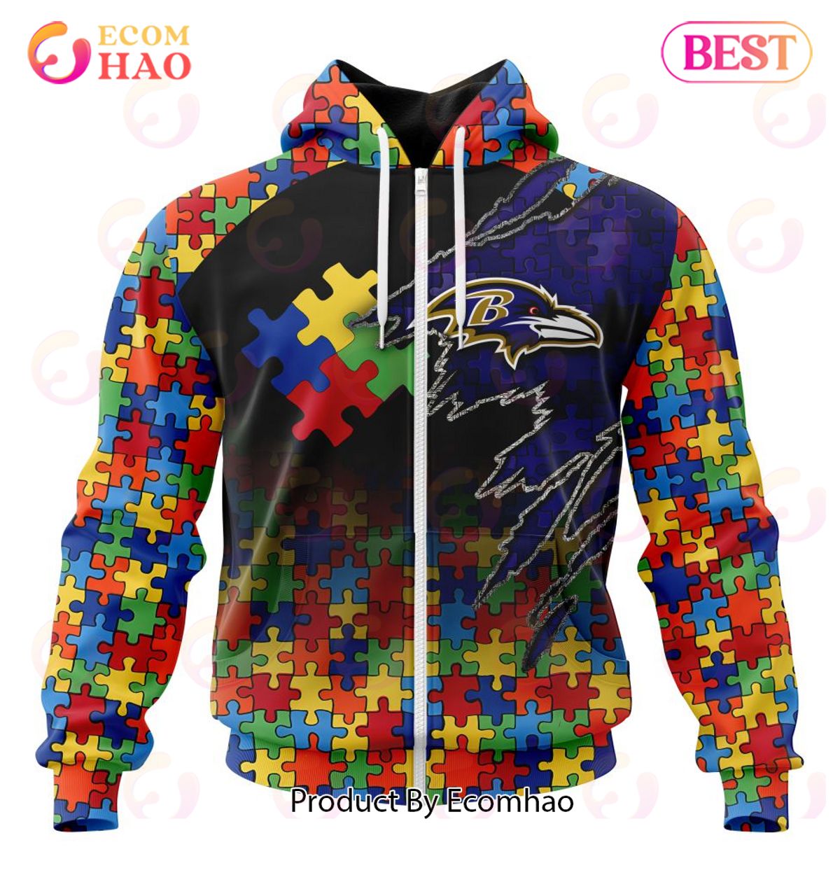 NFL Baltimore Ravens Specialized With Autism Awareness Concept 3D Hoodie