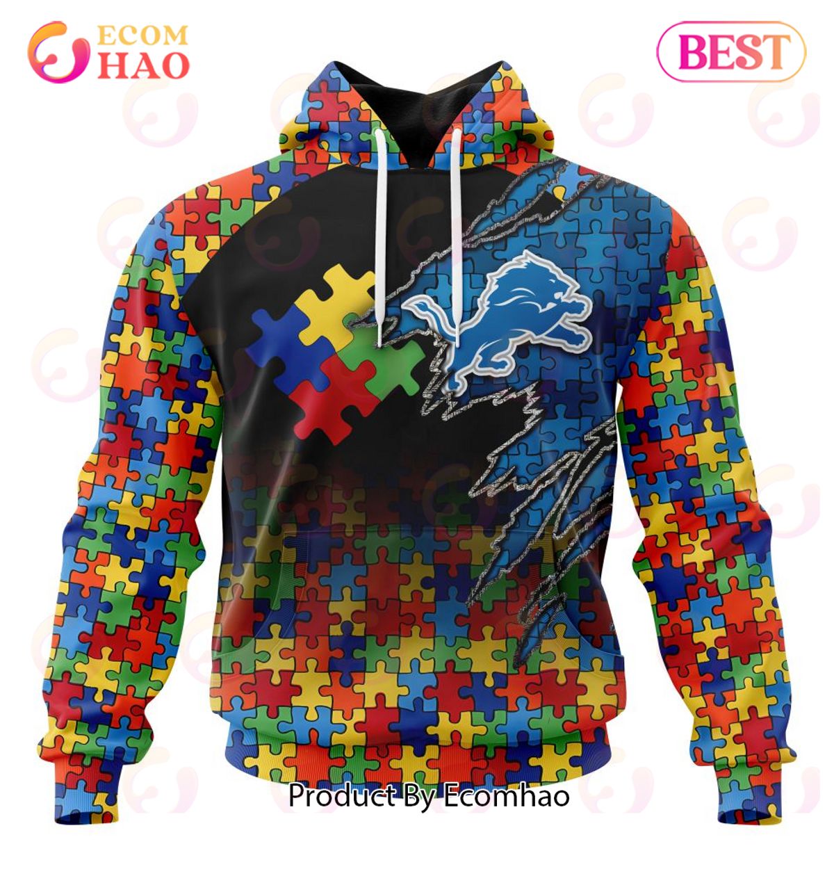 NFL Detroit Lions Specialized With Autism Awareness Concept 3D Hoodie