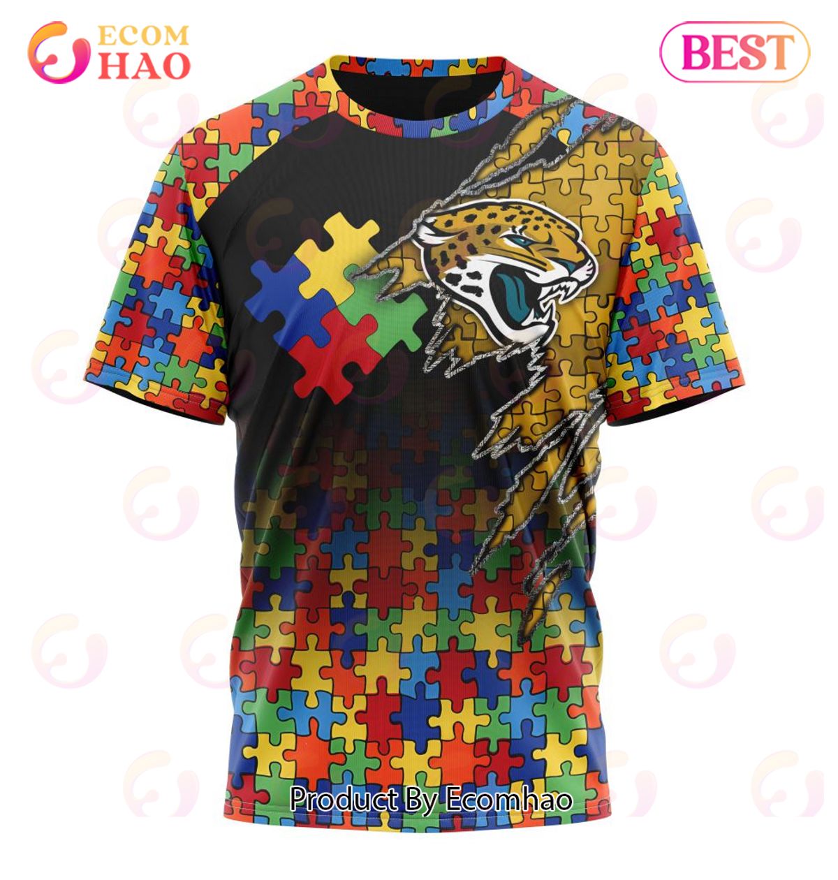 Custom Jacksonville Jaguars Special Autism Puzzle Game White NFL Hoodie 3D  - Bring Your Ideas, Thoughts And Imaginations Into Reality Today