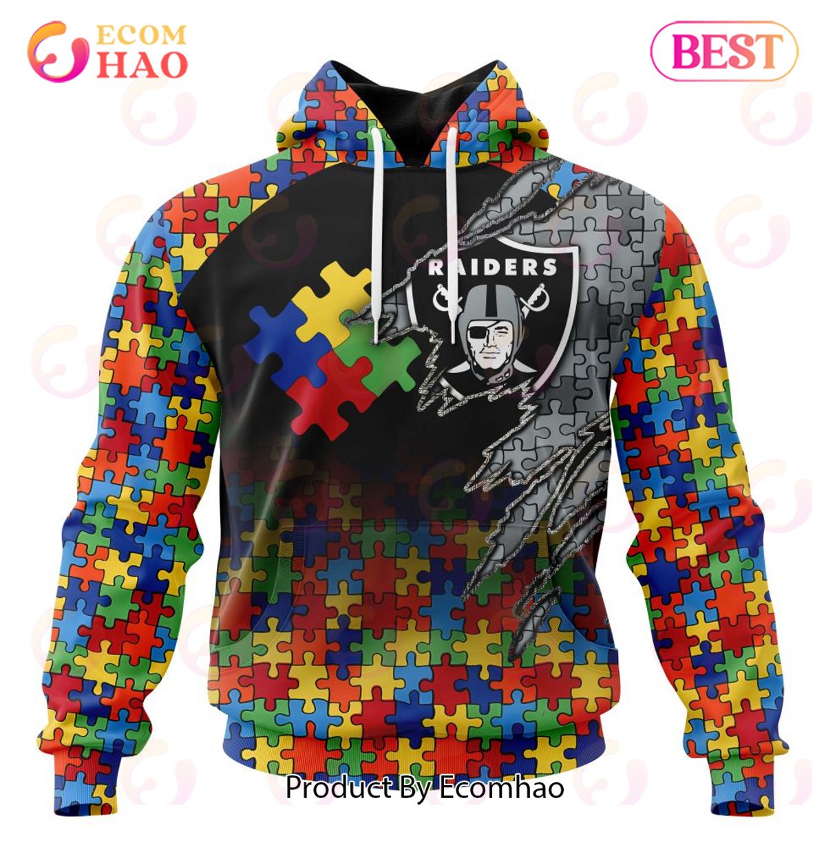 NFL Las Vegas Raiders Specialized With Autism Awareness Concept 3D Hoodie