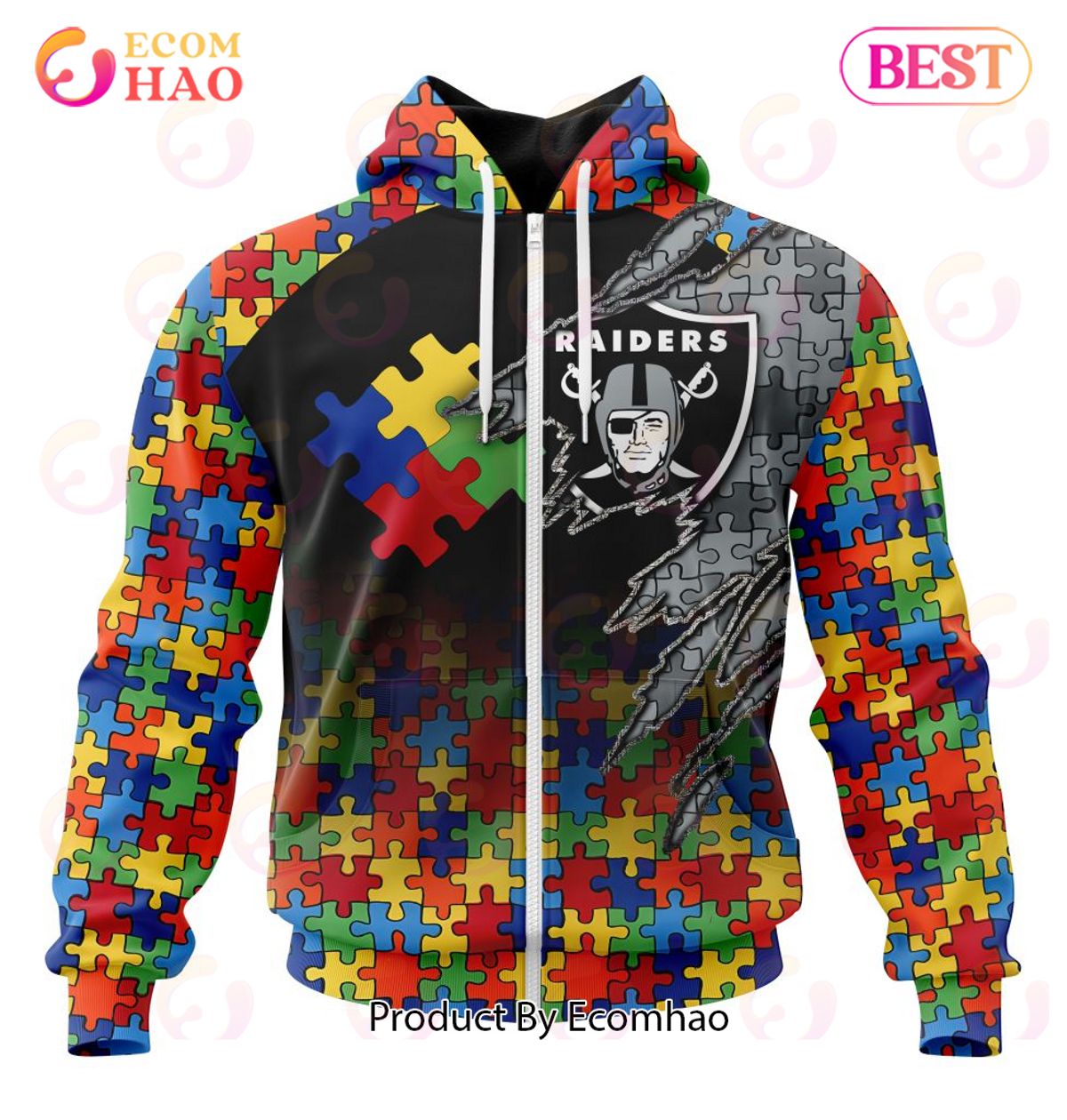 NFL Las Vegas Raiders Specialized With Autism Awareness Concept 3D Hoodie