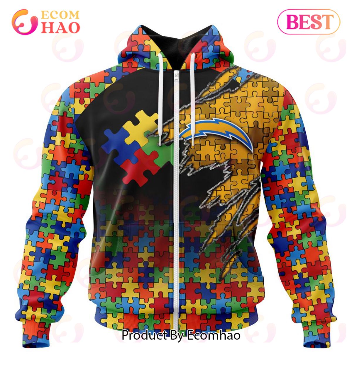 NFL Los Angeles Chargers Specialized With Autism Awareness Concept 3D Hoodie