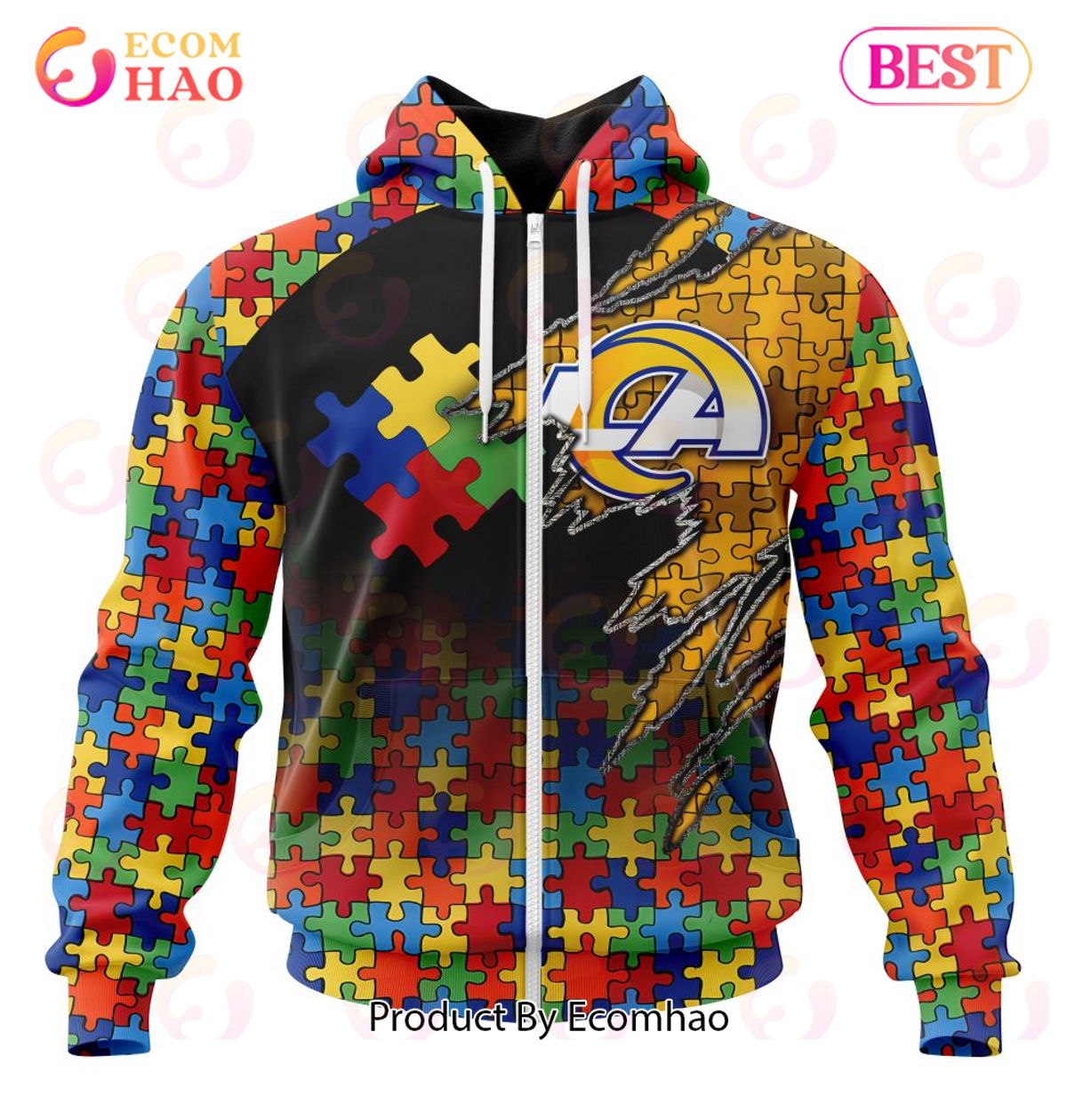 NFL Los Angeles Rams Specialized With Autism Awareness Concept 3D Hoodie