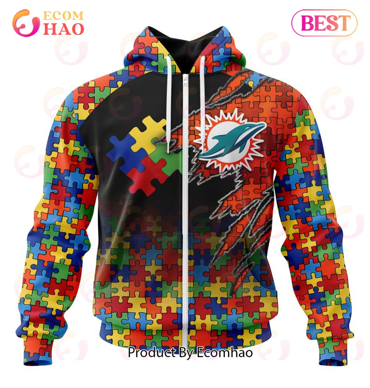 NFL Miami Dolphins Specialized With Autism Awareness Concept 3D Hoodie