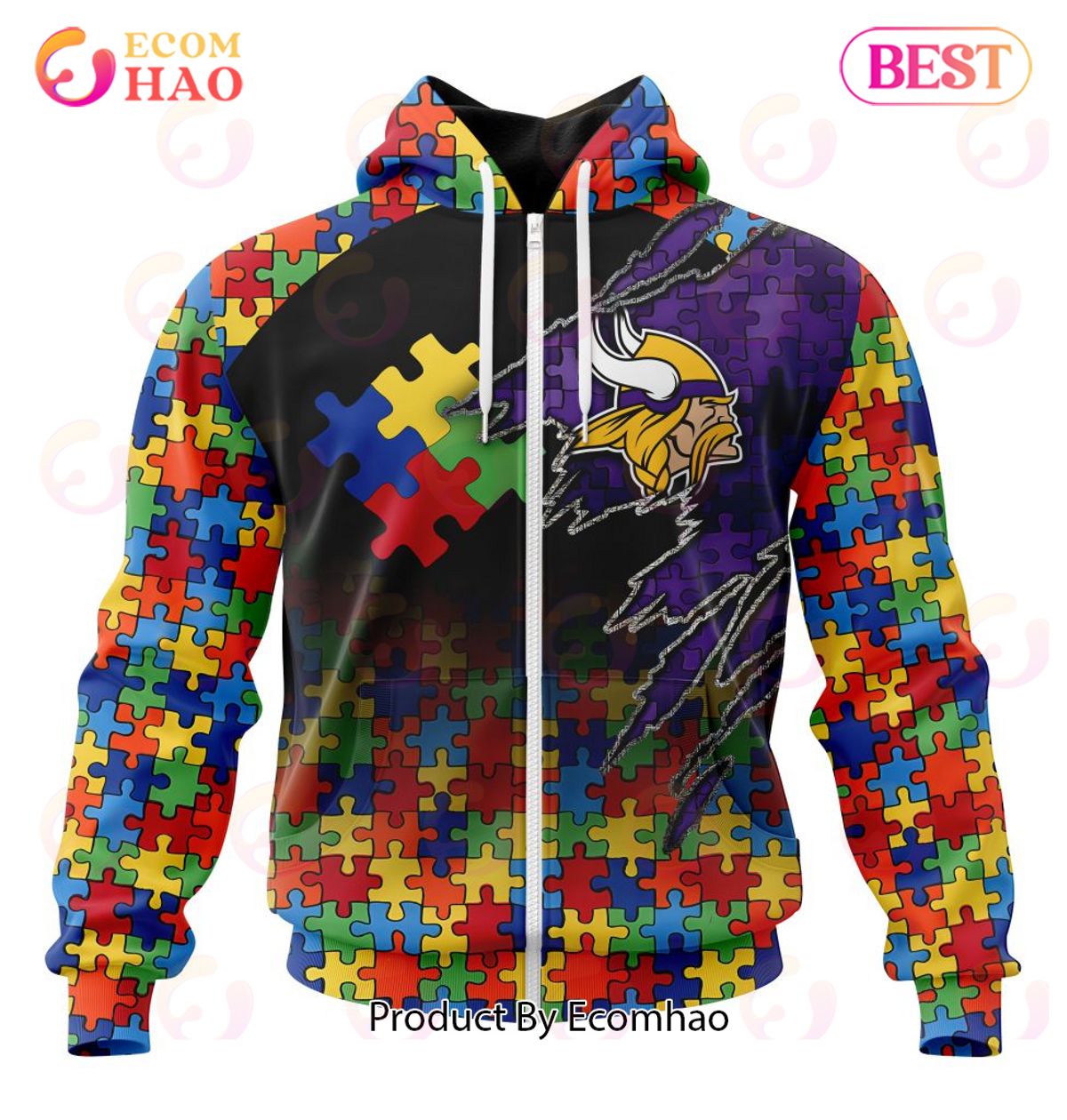 NFL Minnesota Vikings Specialized With Autism Awareness Concept 3D Hoodie