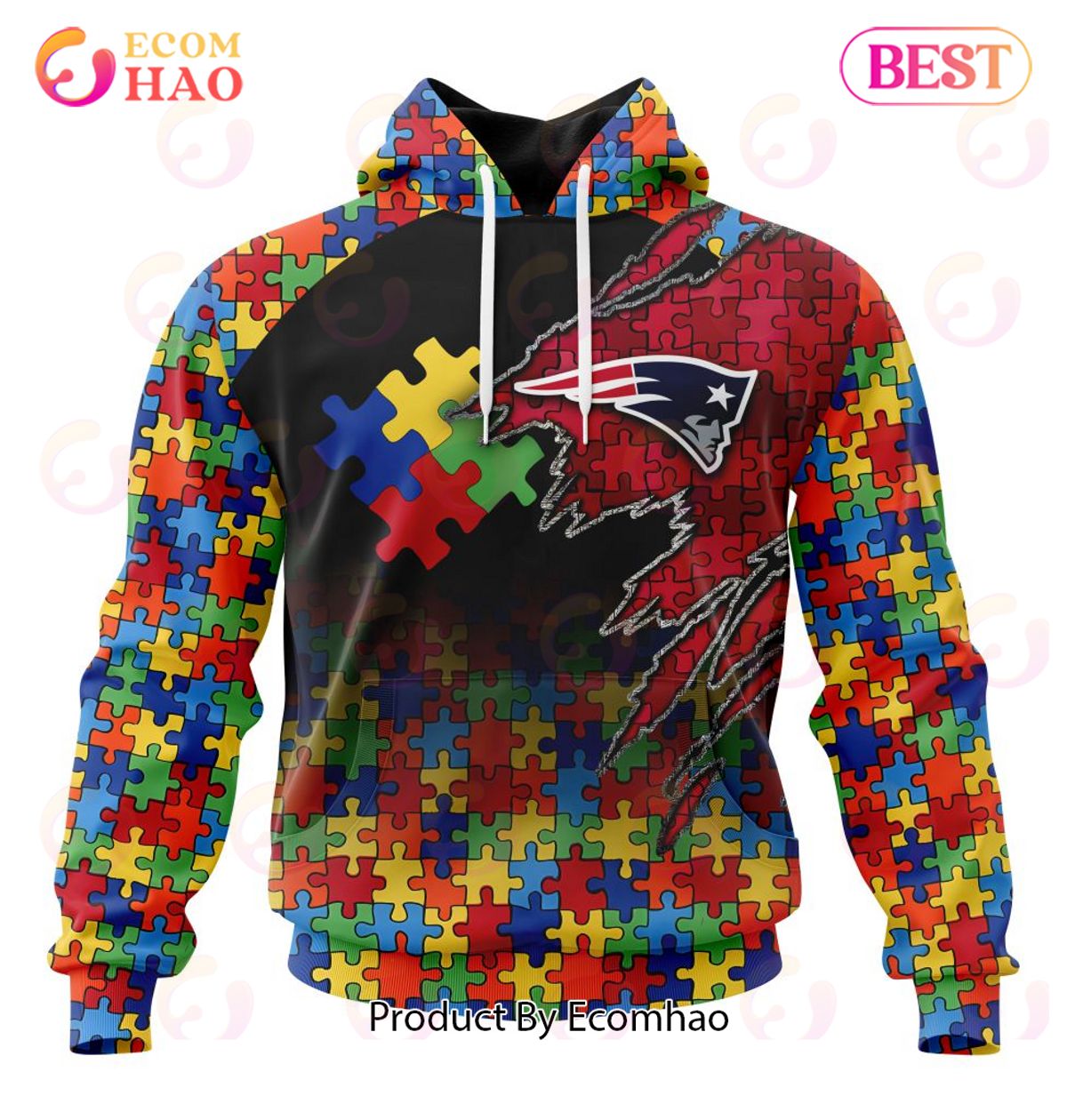 NFL New England Patriots Specialized With Autism Awareness Concept 3D Hoodie