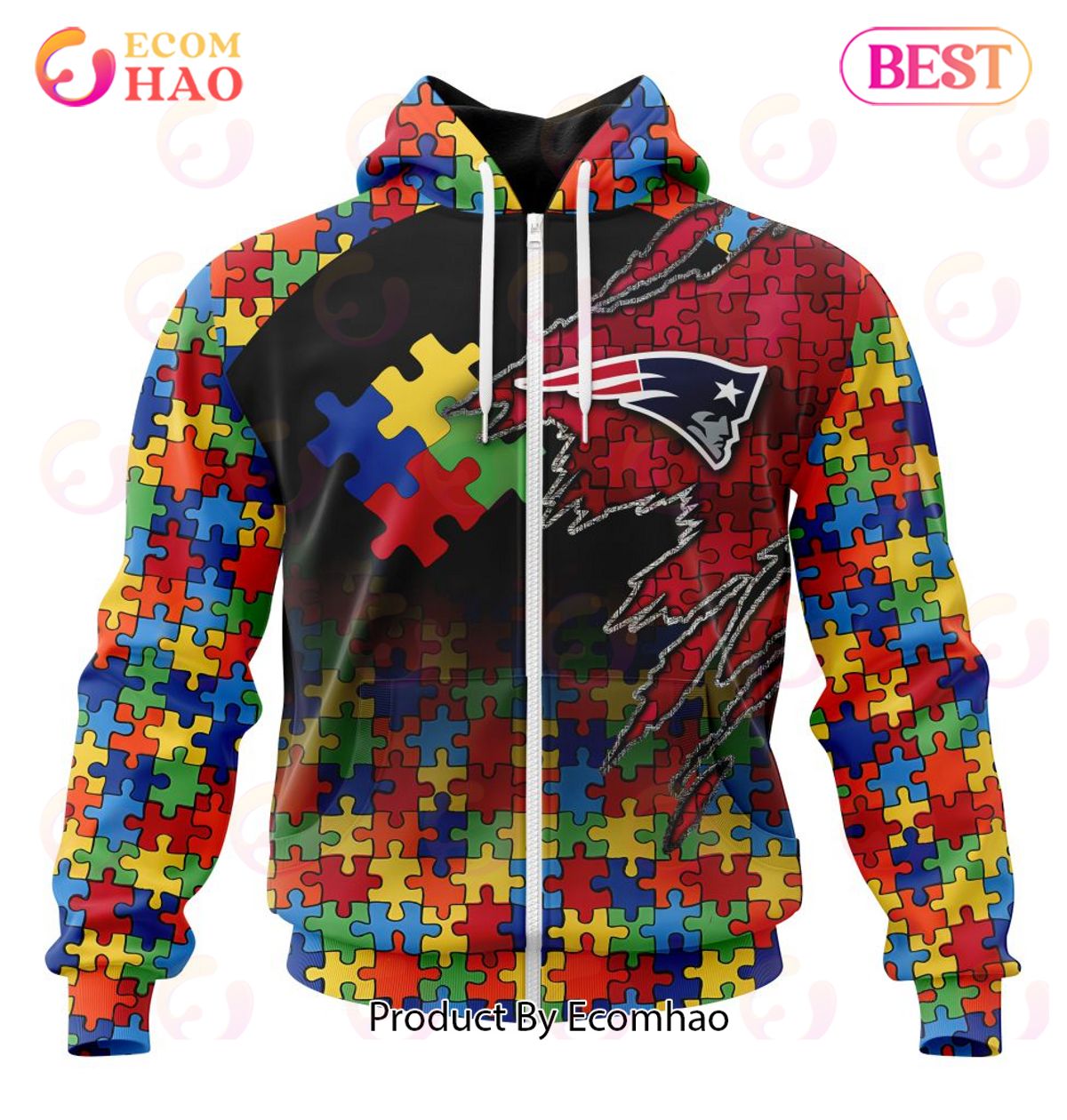 NFL New England Patriots Specialized With Autism Awareness Concept 3D Hoodie