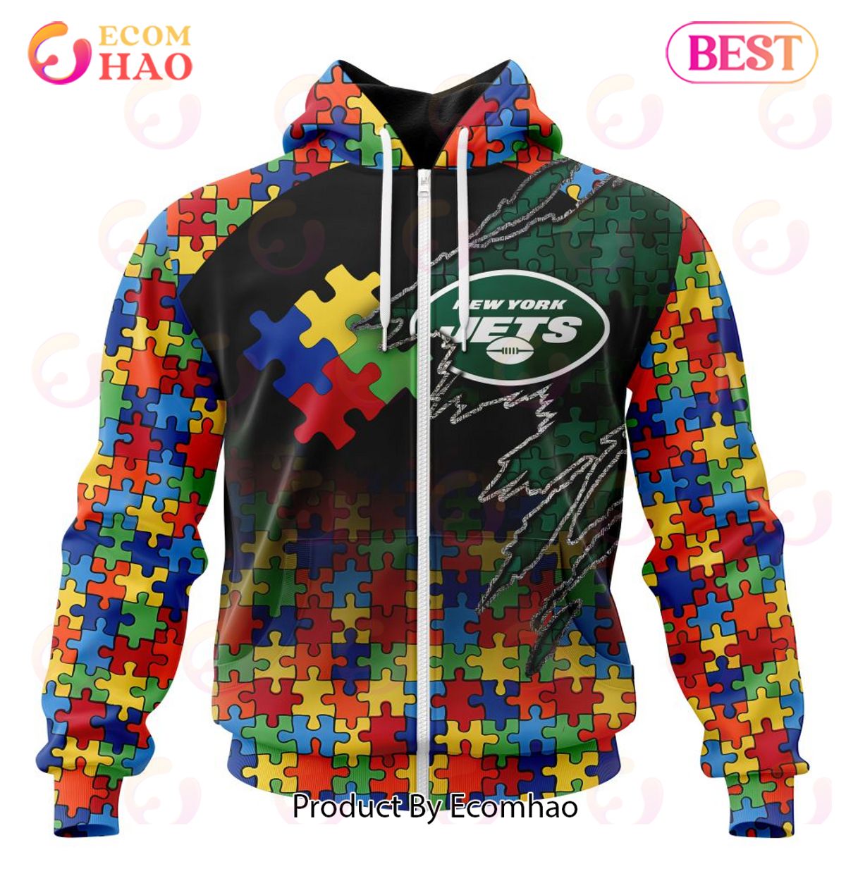 NFL New York Jets Specialized With Autism Awareness Concept 3D Hoodie